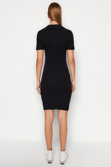 Black Body Sitting/fitted Polo Neck Mini Ribbed Flexible Knitted Pencil Dress Twoss23el02432