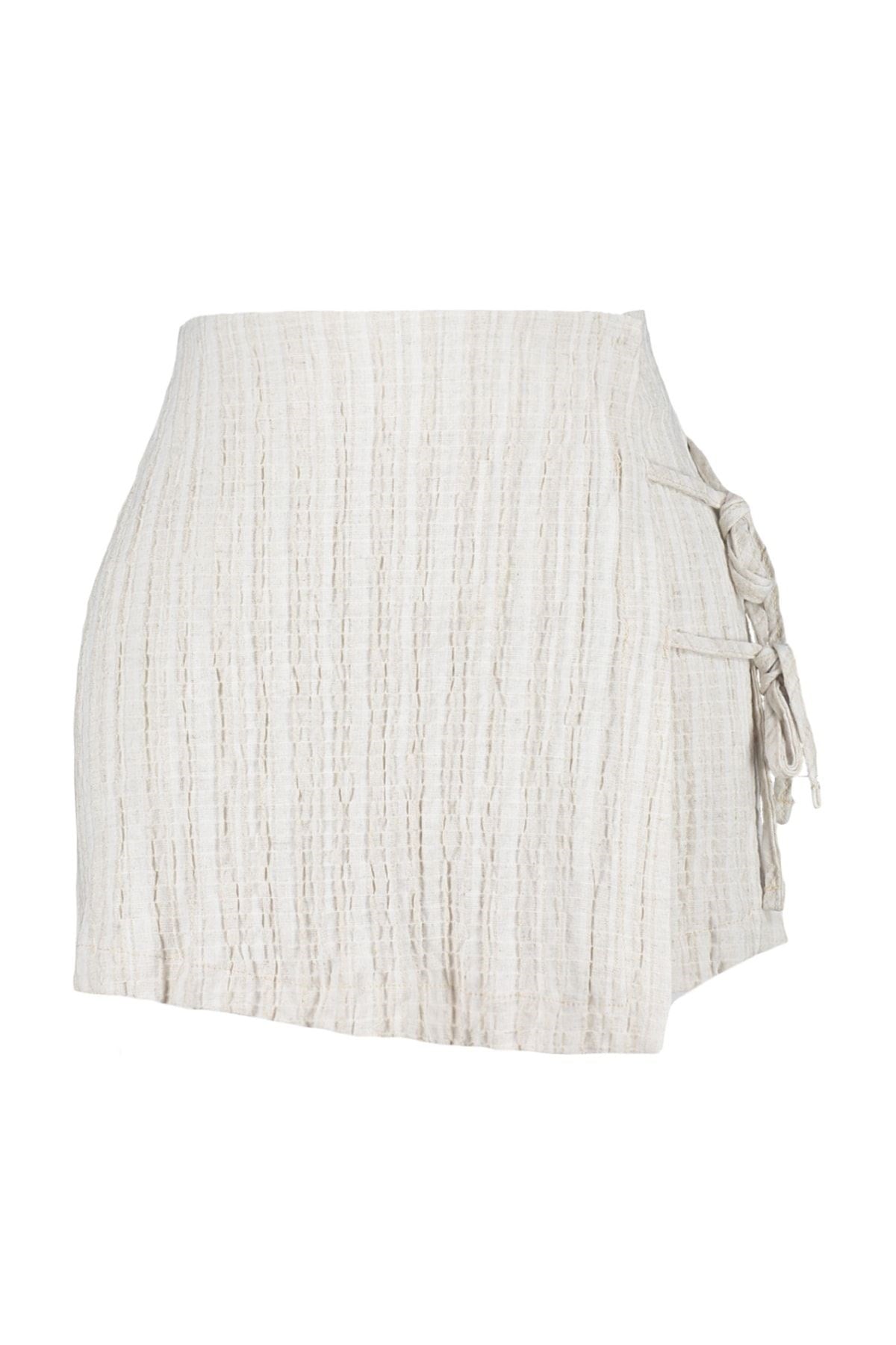 Blue Woven Tie Linen Blend Shorts Skirt Tbess23sr00044