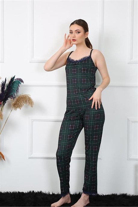 Women's Red Plaid Pajama Suit With Rope Strap 4135