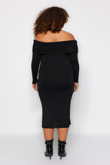 Black Carmen Collar Knitwear Dress Tbbaw24ah00001