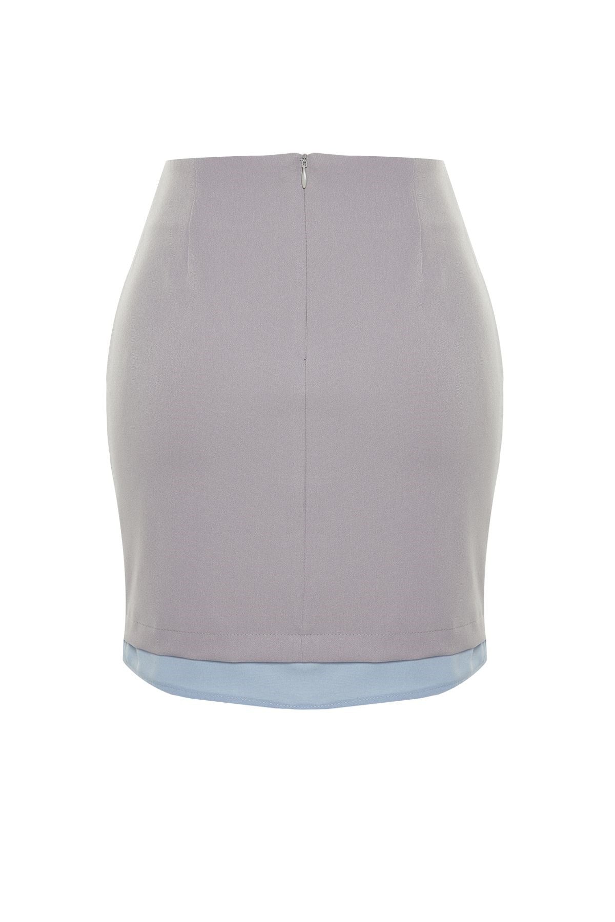 Grey Hemline Detailed Mini Woven Skirt Twoss24et00092