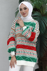 Modest Hijab Knitwear Tunic Patterned Silky Winter Stylish Balloon Sleeve Style Sweater Tunic B103