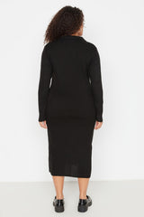 Dark Brown Polo Neck Knitwear Dress Tbbaw23ah00002