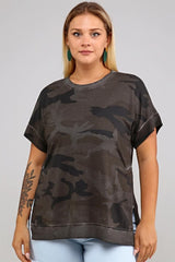 Camouflage Printed Sides Slit Oil Wash Tshirt-anthracite Sea-ts2151