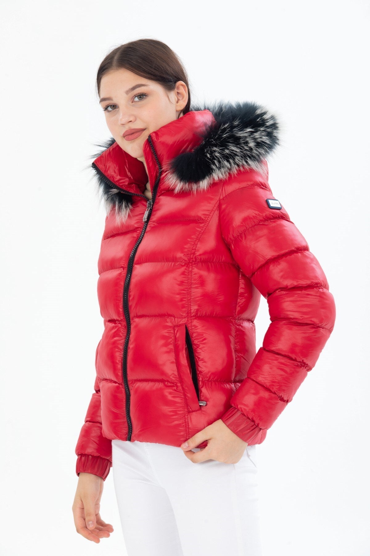 Women's Short Removable Fur Hooded Padded Inflatable Coat 8347 Gfx8347