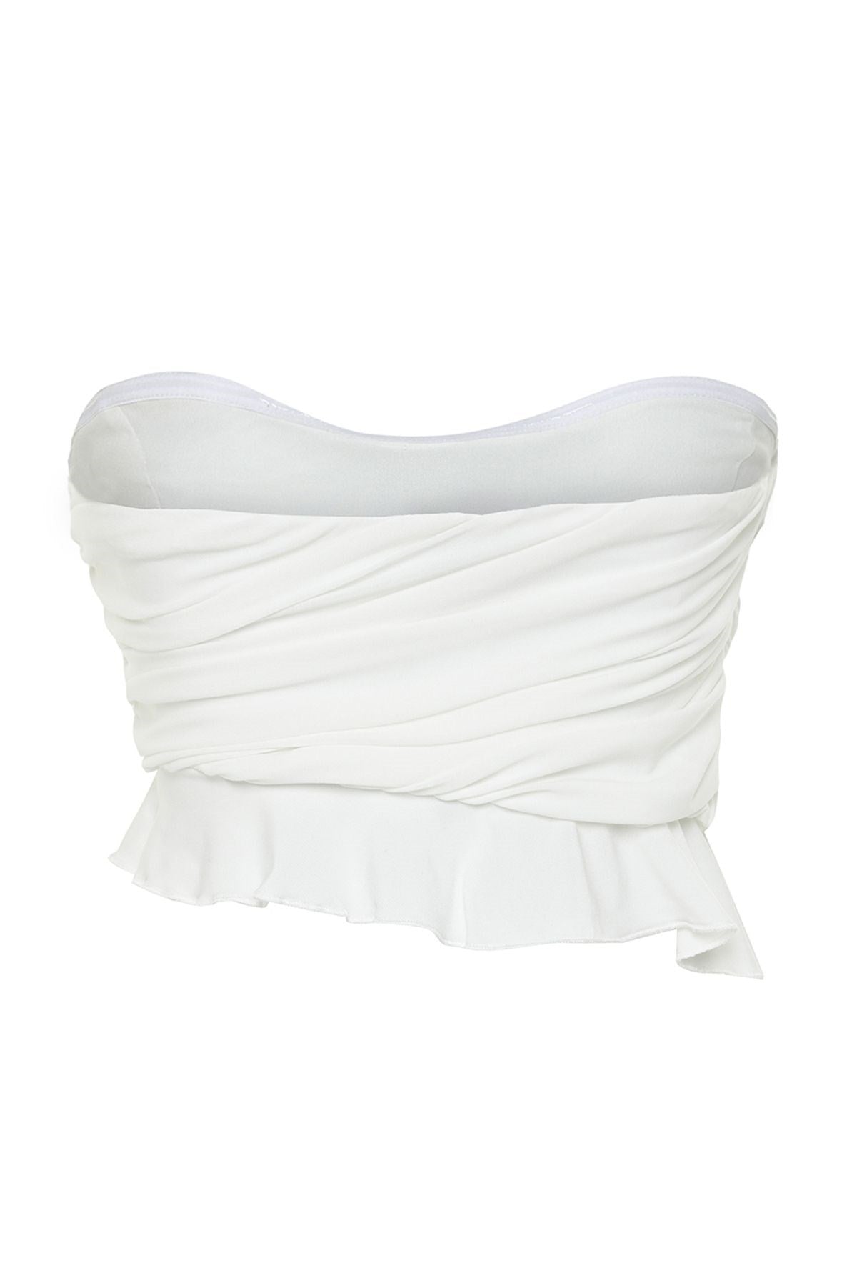 Bridal White Crop Ruffle Knitted Bustier Tprss24bs00014