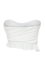 Bridal White Crop Ruffle Knitted Bustier Tprss24bs00014