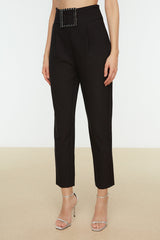 Black Belt Woven Shiny Stone Pants Tpraw20pl0168