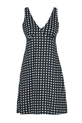 Black Polka Dot V Neck Viscose Mini Woven Dress Twoss24el00509