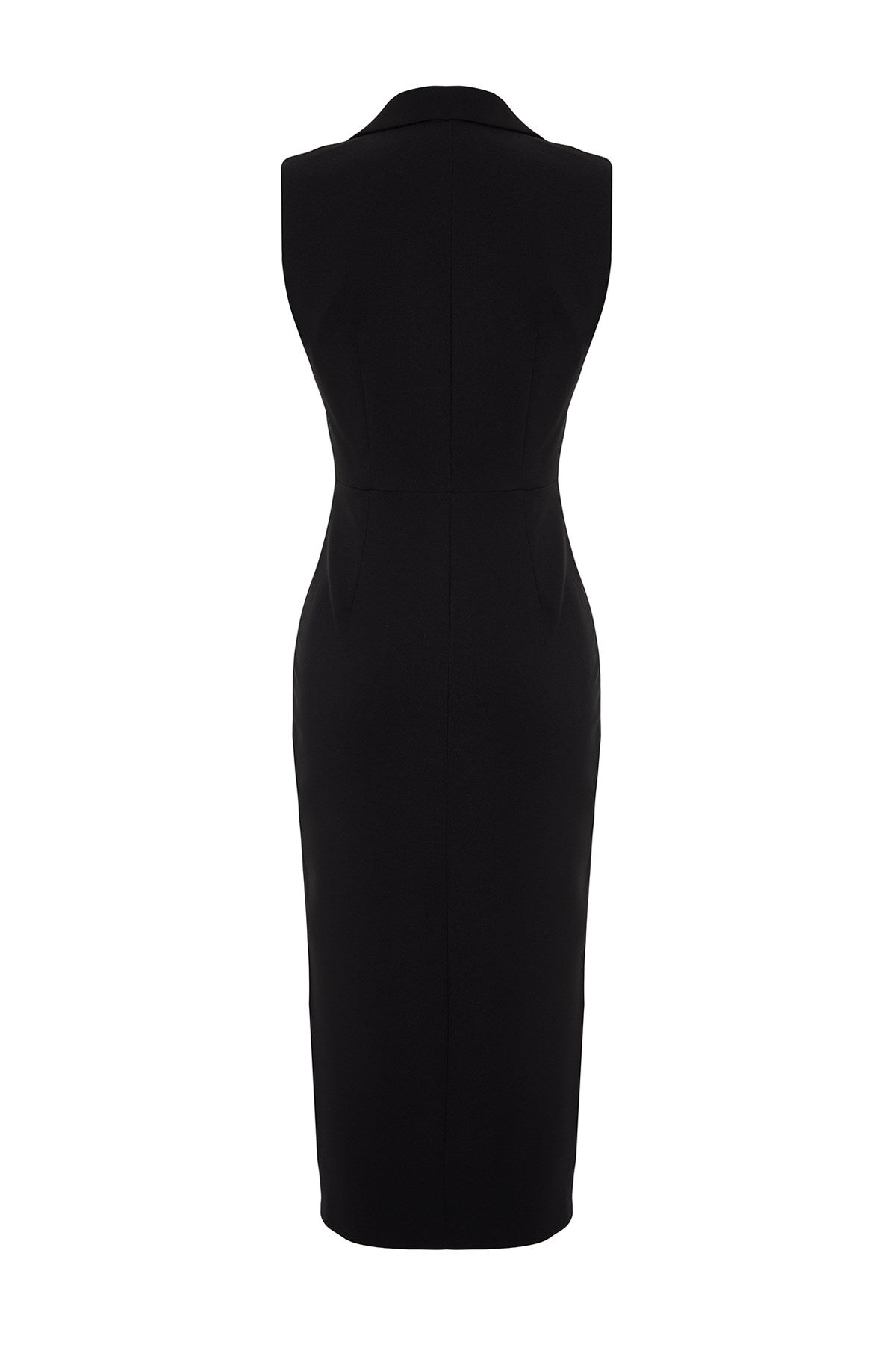 Black Body Wrap Button Detailed Double Neck Sleeveless Midi Woven Dress Twoss24el00616