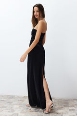 Black Glitter Knitted Long Night Evening Dress Tprss24ae00093