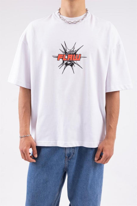 Flaw Atelier Spiky Flaw Printed White Oversize T-shirt Flaw-006-005-069