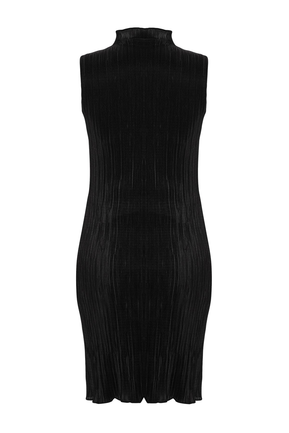 Black Waistband/skater Knitted Lined Pleated Elegant Evening Dress Tprss24el00068