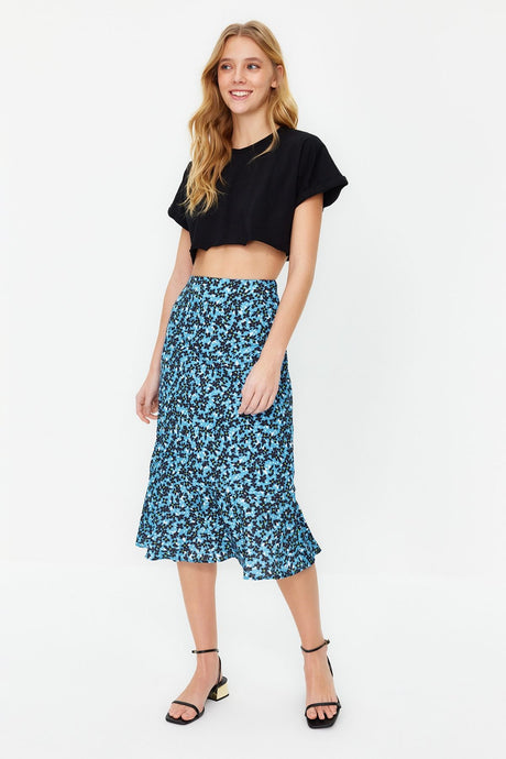 Animal Print Midi Woven Skirt With Multicolor End Flounce Viscose Fabric Twoss19fg0026