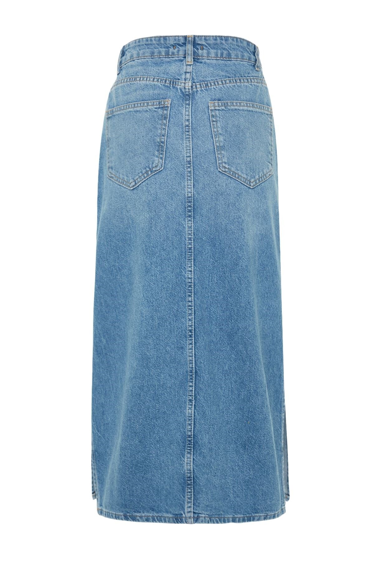 Light Blue Slit High Waist Maxi Denim Skirt Twoss23et00109