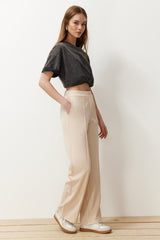 Beige Wide Leg Woven Pants Twoss24pl00146