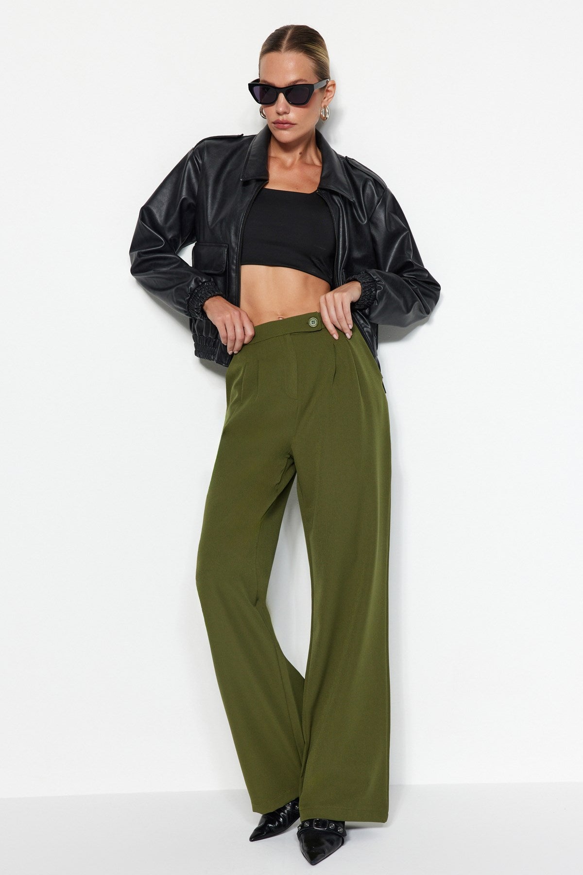 Oil Wide Leg Wide Leg High Waist Woven Pants Twoaw22pl0066