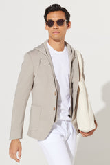 Men's Khaki Slim Fit Slim Fit Slim Fit Mono Collar Cotton Patterned Jacket 4a0423200033