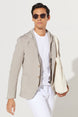 Men's Khaki Slim Fit Slim Fit Slim Fit Mono Collar Cotton Patterned Jacket 4a0423200033