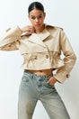 Beige Oversize Wide Cut Cotton Crop Trench Coat Twoss24tr00012