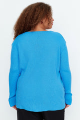 Blue V Neck Band Detailed Buttoned Knitwear Cardigan Tbbaw23av00086