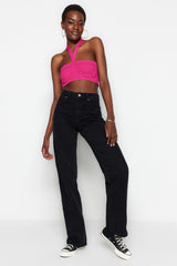 Black High Waist Wide Leg Jeans Twoss23je00068