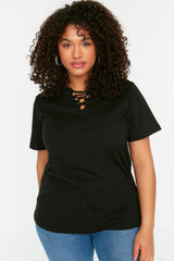 Black Knitted Collar Detailed T-shirt Tbbss22ts1027