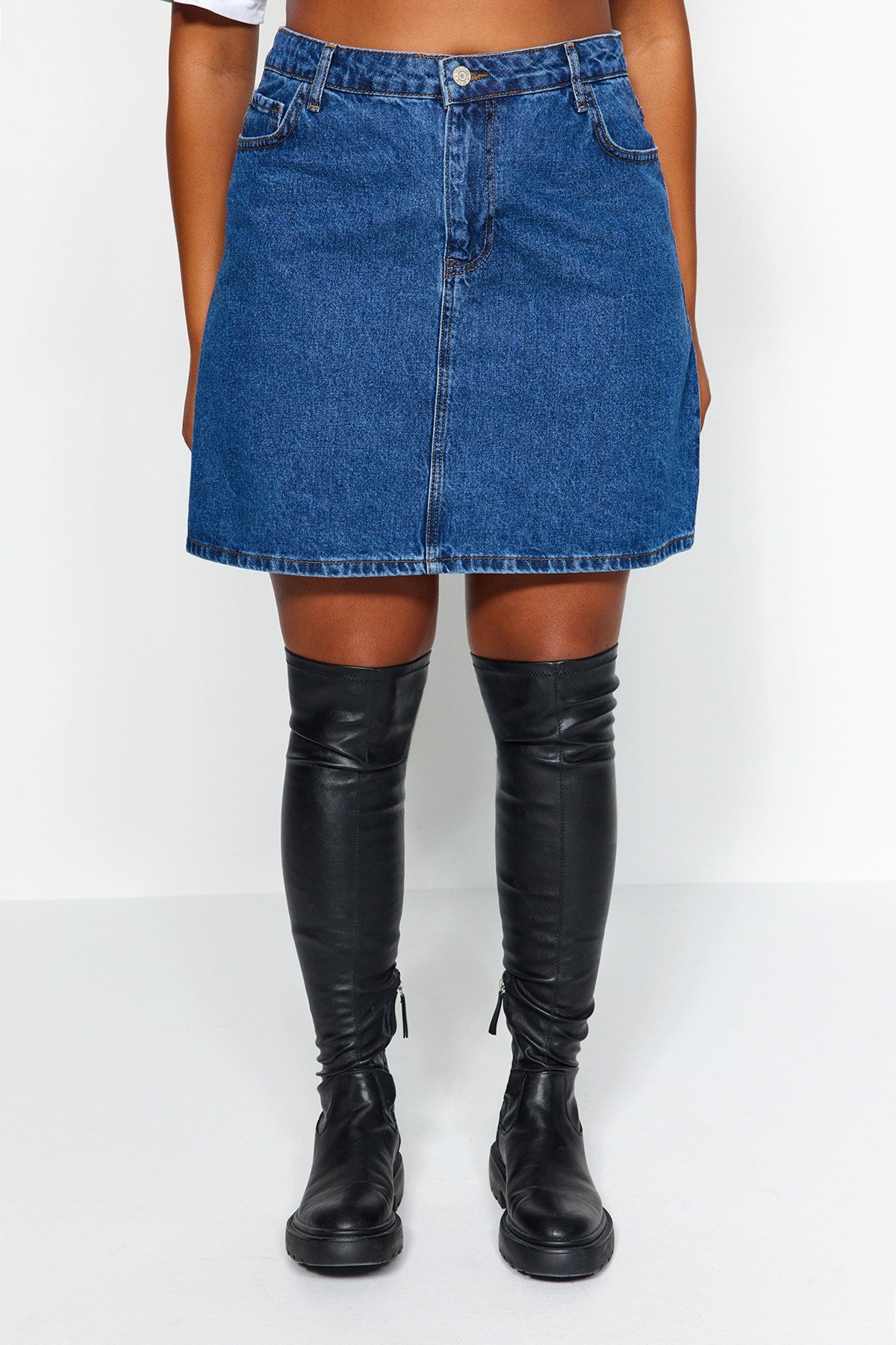 Black High Waist A Shape Denim Skirt Tbbaw23az00042