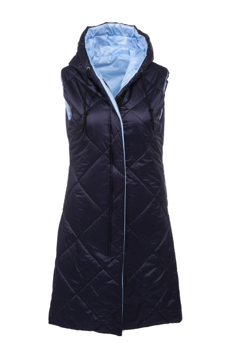 Women's Long Fixed Hooded Padded Double Sided Quilted Fibre Vest 8649 Gfx8649