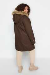 Navy Blue Fur Hooded Coat Tbbaw24aw00022