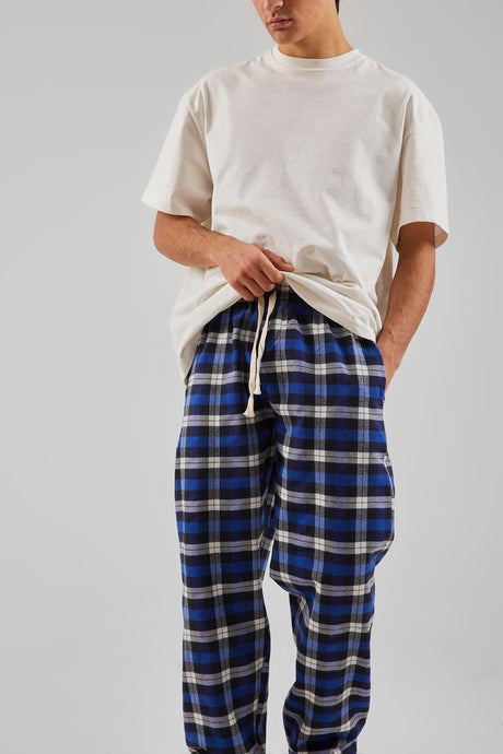 Plaid Pattern Waist Elastic Black Pajamas Flaw-211-004-002