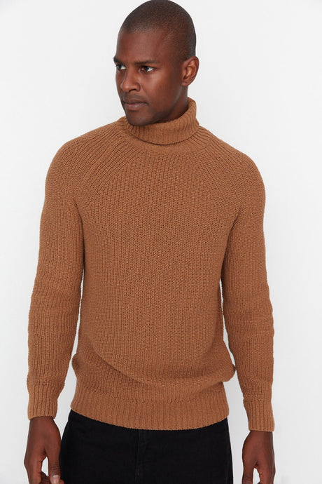 Camel Mens Slim Fit Turtleneck Raglan Sleeve Basic Knitwear Sweater Tmnaw21kz0404