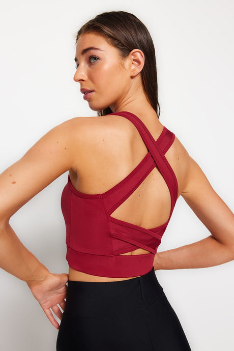 Black Backing /shaping Back Detailed Square Collar Sports Bra Twoss22ss0040