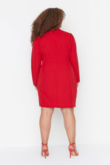 Red Flat Fitted Mini Woven Plus Size Dress Tbbaw23ah00040