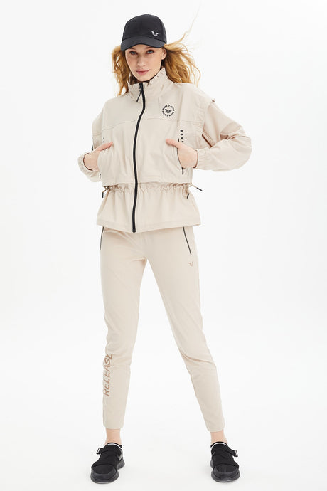 Women's Cream Fashion Sport&casual Zipper Tracksuit Top Retro Jacket Tracksuit Top 0737 Tb23wl06s073