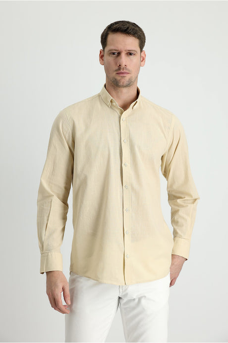 Long Sleeve Regular Fit Linen Look Sports Cotton Shirt 496527