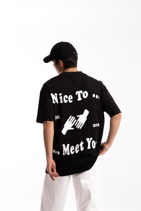 Nice To Meet You Printed White Oversize T-shirt Flaw-182-005-030