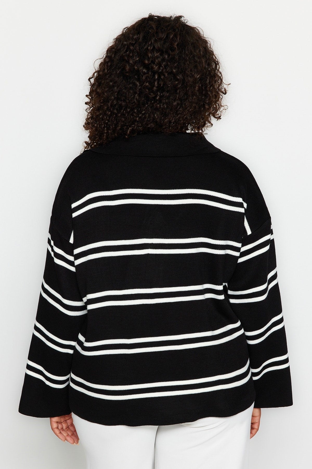 Navy Blue Striped Knitwear Sweater Tbbaw24an00013