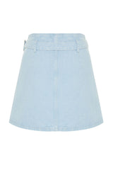 Light Blue Buckle Detailed Tire High Waist Mini Denim Skirt Twoss24et00061