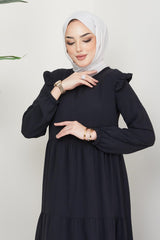 Shoulder Ruffle Ayrobin Hijab Dress Black 2062