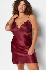 Burgundy Satin Lace Nightgown Tbbss23ai00012