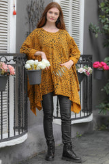 Women's Navy Italian Leopard Pattern Sequin Pocket Detailed Oversized Tunic M10010500tn99595