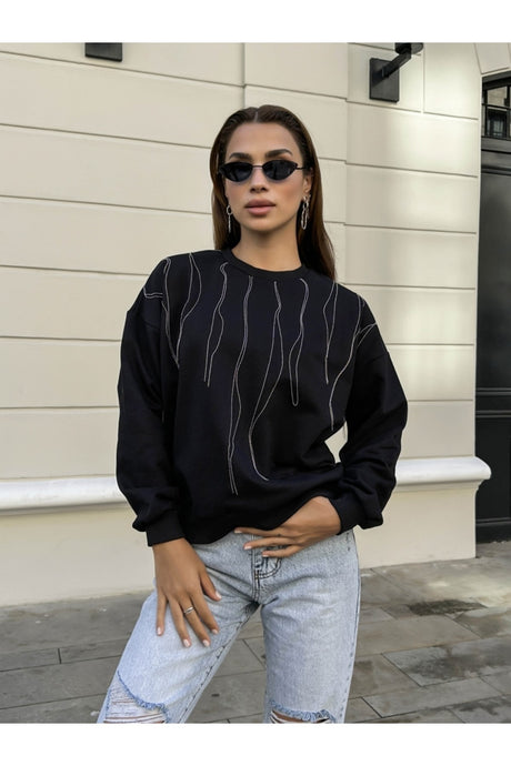 Black Chain Design Sweatshirt 2813