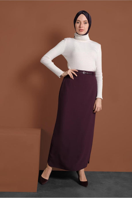 Women's Burgundy (cherry) Belted Pencil Skirt 6337 20yetktr6337