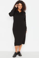 Dark Brown Polo Neck Knitwear Dress Tbbaw23ah00002