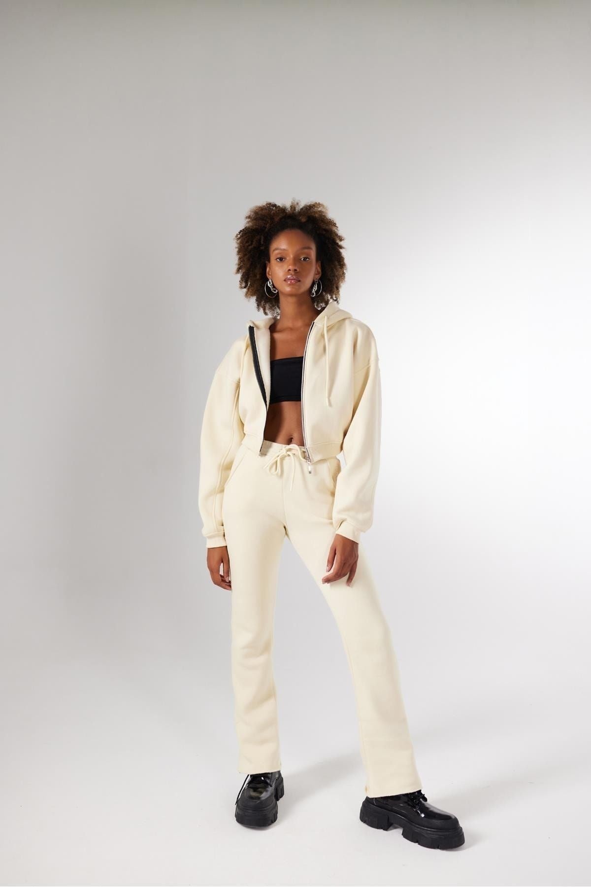 Women's Beige High Waist Straight Cut Chunky Mixed Tracksuit Hlmixedesofunderwear