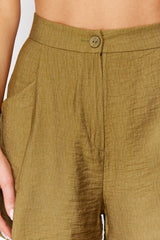 Camel Pocket Detailed Woven Linen Look Shorts Twoss24sr00018