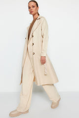 Black Belted Water Repellent Long Trench Coat Twoaw24tr00003