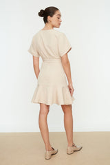 Stone Belted A Cut Skirt Ruffle Mini Woven Dress Twoss20el0944