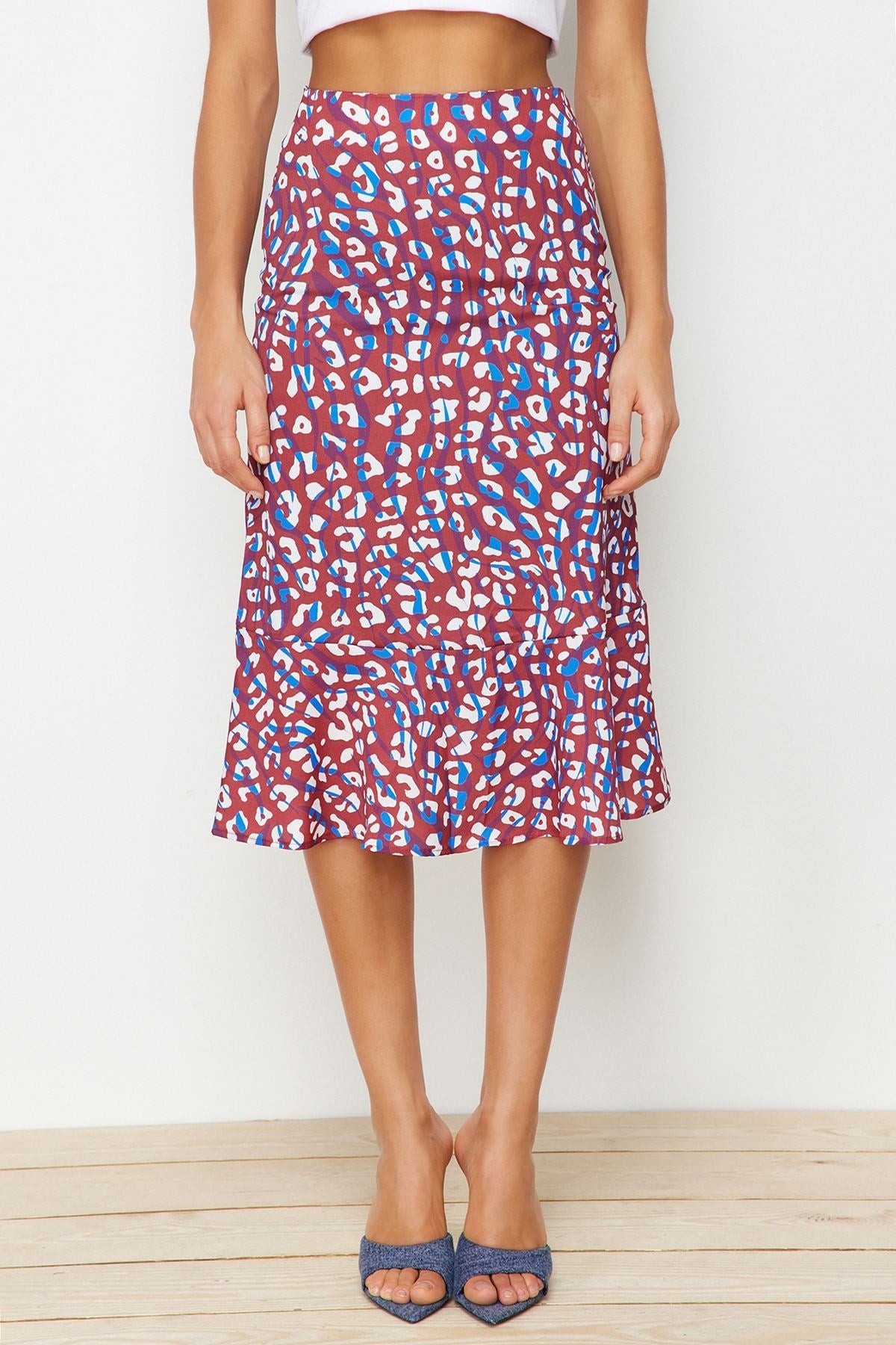 Animal Print Midi Woven Skirt With Multicolor End Flounce Viscose Fabric Twoss19fg0026